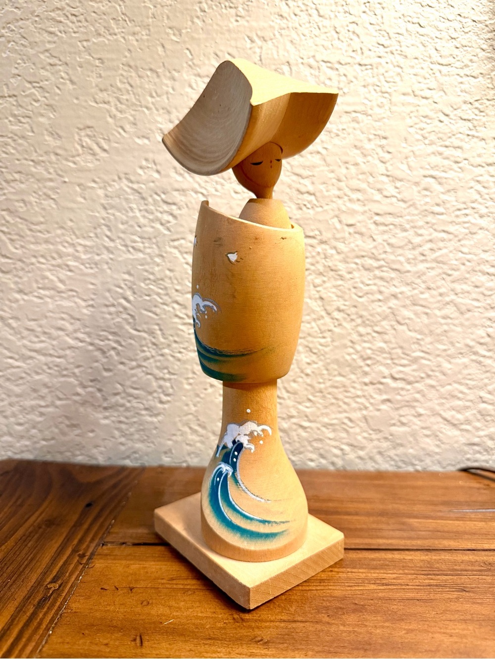 Kokeshi Doll Wood Hand Carved Japanese Collectible Vintage Creative Art Waves